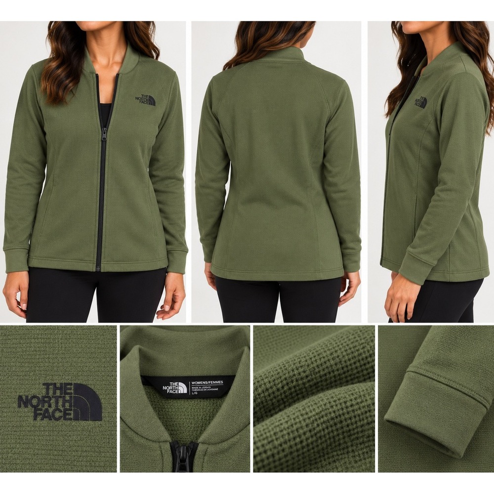The North Face Womens Green Full Zip Bomber Jacket Polyester Sporty Large
